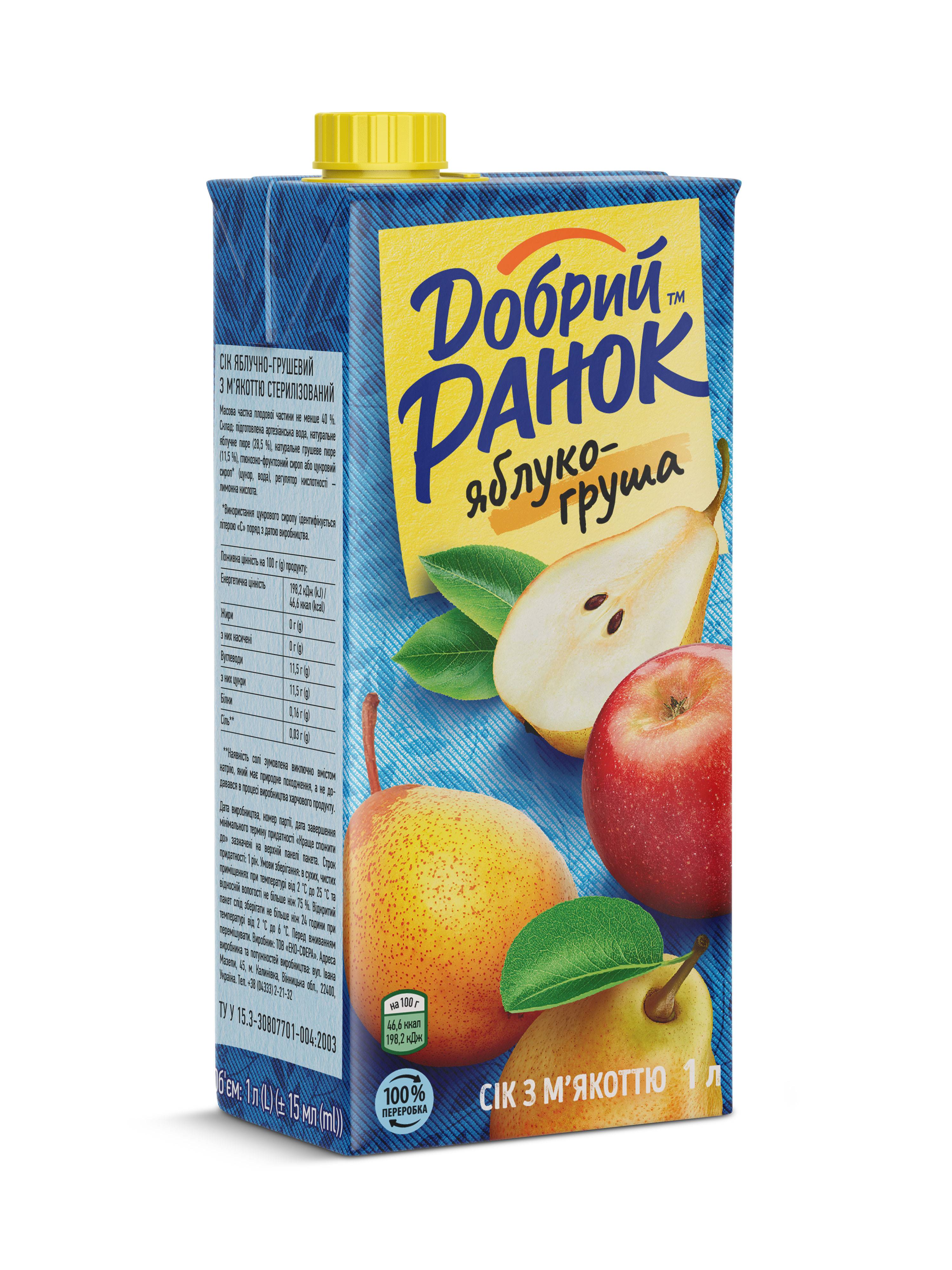 Сік яблучно-грушевий з м'якоттю ТМ "Добрий Ранок" 1л